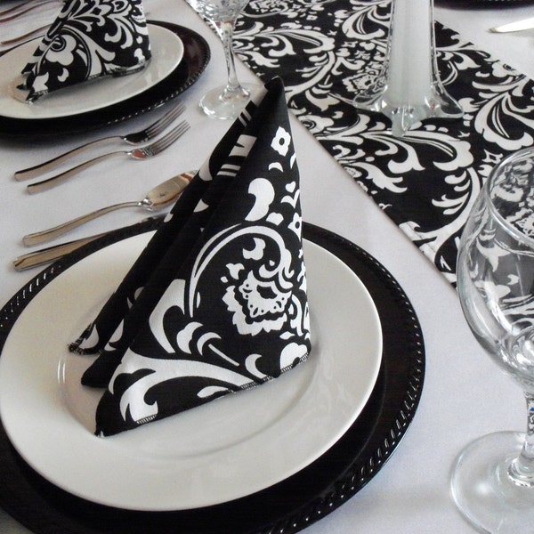 Black and White Napkins Floral Damask Napkin Set Wedding Table Centerpiece Black Fabric Cloth Napkins Wedding Table Linens Decor