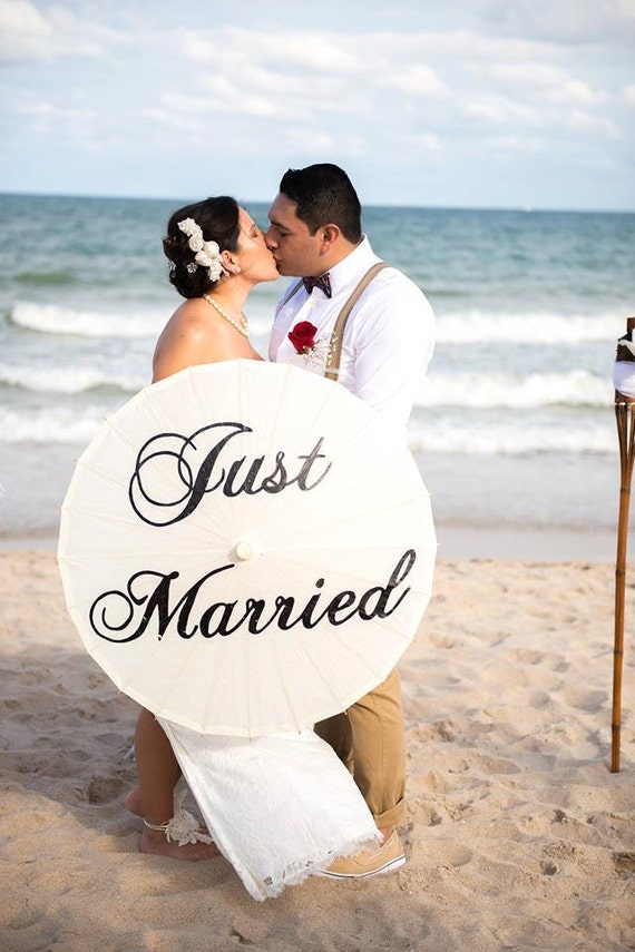 Wedding Just Married Umbrella Photography Prop White Parasol Just
