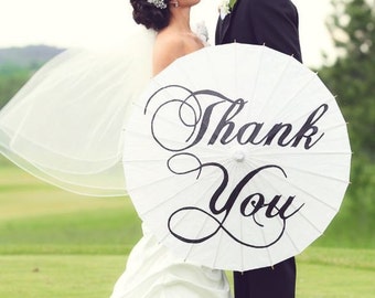Thank You Wedding Parasol Umbrella: Custom Personalized Ceremony Aisle Decor Hand Painted