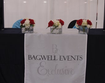 Camino de mesa con logotipo personalizado: Exhibidor personalizado para eventos corporativos, ferias de artesanía, letreros para mercados de agricultores