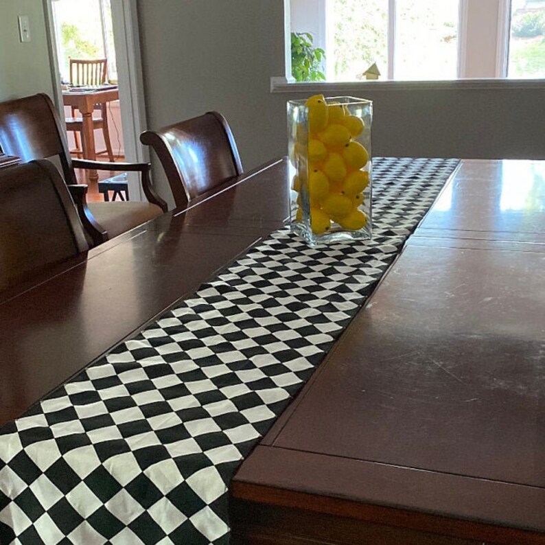 Black and White Table Runner Diamond Check Table Centerpiece Etsy