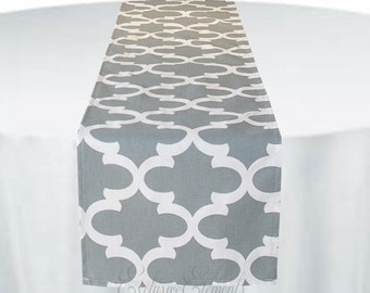 Gray Table Runner Quatrefoil Lattice Trellis Runner Wedding Table Centerpiece Modern Party Shower Decor Linens Wedding Decor