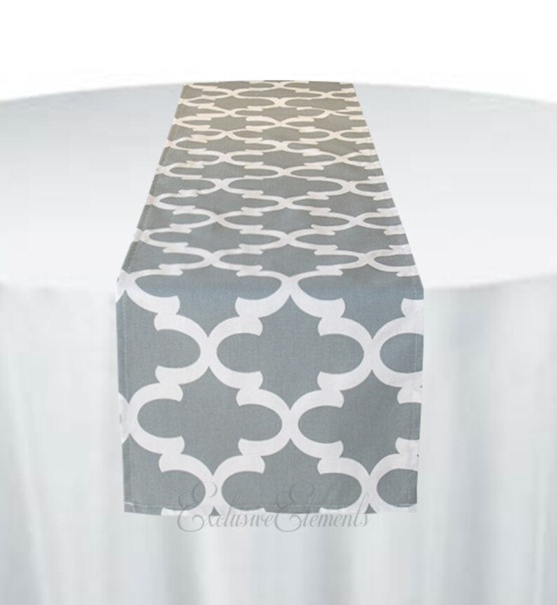 Gray Table Runner Quatrefoil Lattice Grey Trellis Runner Etsy