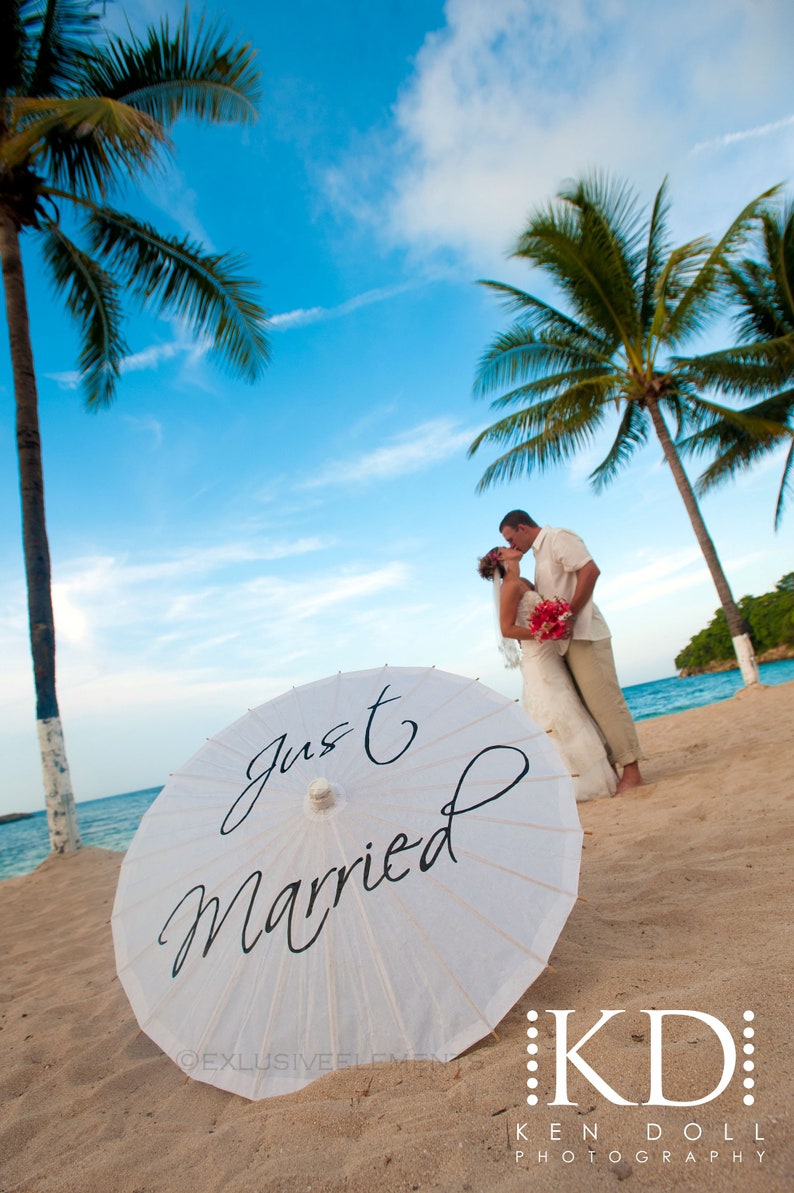 Wedding Parasol Just Married Umbrella Sign Wedding Decor White Etsy