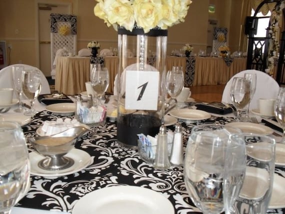 Wedding Table Centerpiece Floral Decoration Black and White Table Square  Overlay Cloth Shower Party Rehearsal Dinner Party Linens Decor 