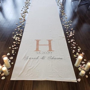 Wedding Aisle Runner Hand Painted Isle Runner White Ivory Real Fabric Wedding Ceremony Decoration Idea Personalized Monogram Bridal Gift