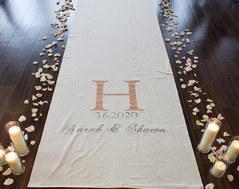 Wedding Aisle Runner Hand Painted Isle Runner White Real Fabric Aisle Runner Wedding Ceremony Decoration Idea Personalized Monogram