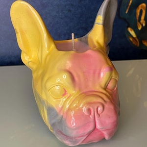 Franse bulldog handgeschilderde kaars in gips plantenbak exclusief huisdecoratie en bureauorganizer, uniek cadeau-idee
