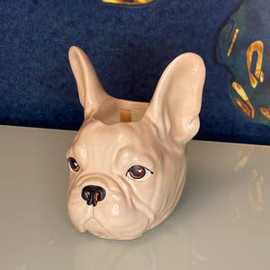 Franse bulldog handgeschilderde kaars in gips plantenbak exclusief huisdecoratie en bureauorganizer, uniek cadeau-idee