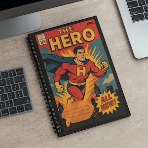 Hero-Themed Spiral Notebook, Comic Book Style, Perfect for School, Journaling, and Gifts, Superhero Fan Stationery