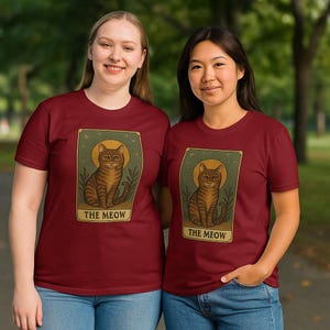 Camiseta unisex "El maullido del tarot", camiseta con gráfico de gato vintage, regalo para amantes de los gatos, ropa para amantes de los animales, camiseta casual y bonita, ideal para amantes de los gatos.