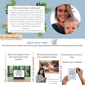 Puede incluir: Una descarga digital para una invitaci&oacute;n de boda, papeler&iacute;a o un planificador. La imagen muestra a una mujer y un ni&ntilde;o, una computadora port&aacute;til con una ilustraci&oacute;n de boda y una tarjeta impresa con una ilustraci&oacute;n de boda. El texto en la imagen dice "descargar", "editar y personalizar", "imprimir y usar" y "hacer un pedido".