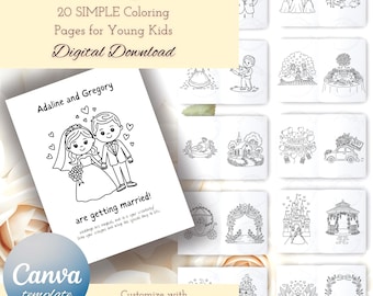 Folleto de actividades para el día de la boda para niños, libro para colorear para la recepción de la boda, entretenimiento divertido para niños, plantilla imprimible para la boda.
