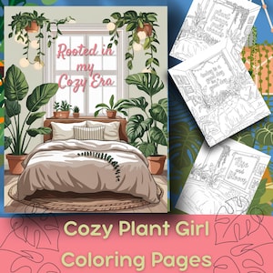 Cozy Girl Moments Coloring Pages | Plant Coloring Pages | Minimalist Coloring Pages | Hygge Coloring | Digital Download |  Printable Pages