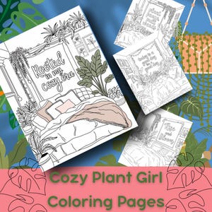 Cozy Girl Moments Coloring Pages | Plant Coloring Pages | Minimalist Coloring Pages | Hygge Coloring | Digital Download |  Printable Pages