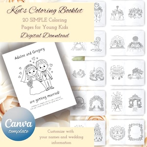 Plantilla de libro para colorear para niños con actividades para el día de la boda, decoración de bodas imprimible, actividades para la mesa infantil, páginas para colorear para la recepción de la boda imagen 2