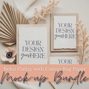 Minimalist Boho Wedding Stationery Mockup Bundle | Canva Template | Flat Lay Mockups for Invitation Suites | Neutral Cotton Paper Display