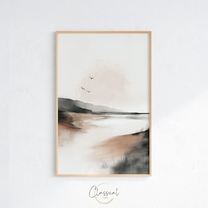 Impression paysage beige minimaliste, oeuvre d&#39;art imprimable, impression d&#39;art numérique, paysage vert minimaliste, décoration d&#39;intérieur vintage, art mural, art 22