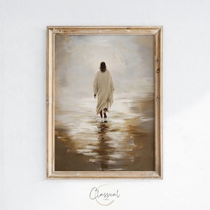 PRINTABLE Christian Artwork, Art of Jesus walking on Water, Serene landscape Print, Jesus Art, Wall Art Decor, Digital Download, Art 152