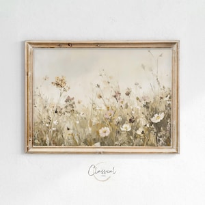 PRINTABLE Wildflower Field Landscape Oil Painting, Vintage Landscape Art Print, Country Field Wall Art Digital Download, Art 292
