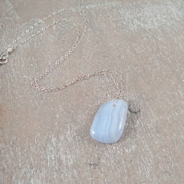 Blue Lace Agate Necklace on Sterling Silver