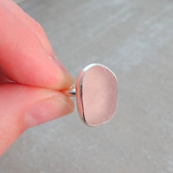 Pale Pink Sea Glass Ring set in Sterling Silver size 9