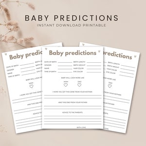 Babyshower voorspellingen en advies - Minimalistische voorspellingskaarten - Printbare baby raadspel set - Digital download PDF