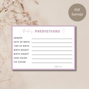 Baby Voorspelling kaartjes printbaar - 3,5 x 5 pouces babyshower spel - PDF - Leuke activiteit voor gender verify of babyfeestje - meisje roze