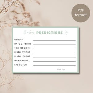 Baby Voorspelling kaartjes printbaar – 3,5 x 5 pouces babyshower spel – PDF – Leuke activiteit voor gender verify of babyfeestje - jongen groen