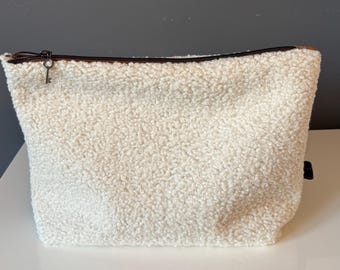Large Bouclé Zipper Pouch | Handmade Flat Bottom Makeup Bag | Travel Toiletry Case | Chic Organizer