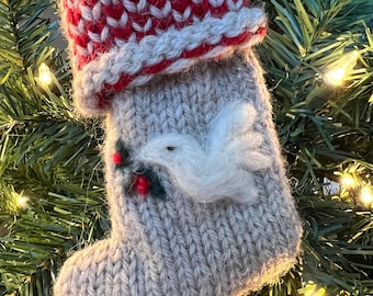 Handmade Wool Christmas Stocking Ornament: Needle-Felted Dove
