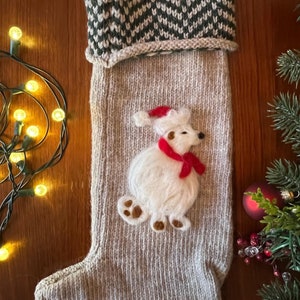 Large Handmade Christmas Stocking | Cozy Wool Knit with Needle-Felted Arctic Christmas Polar Bear Design | Personalization Available