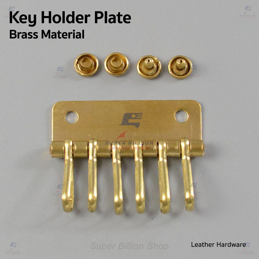 Brass Key Holder Panel – 6 Hooks With Rivets for Leathercraft & DIY ...
