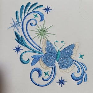 Delft Blue Butterfly Machine Embroidered Quilt Block