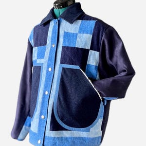 Flannel patchwork quilt jacket, handcrafted from secondhand textiles, ladies' S-L