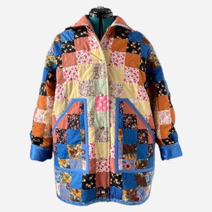 Patchwork quilt coat, upcycled from vintage blanket, ladies' size L-2XL