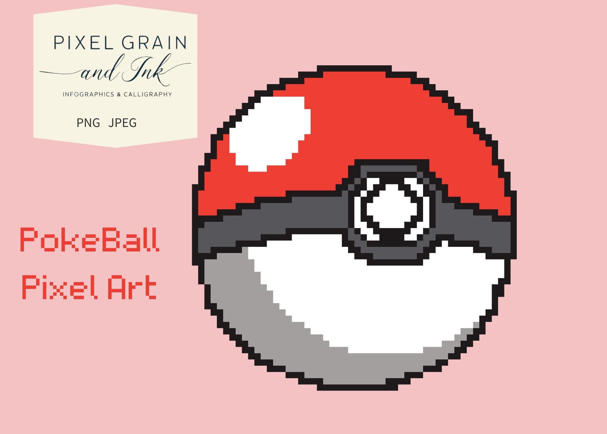 Pixel Art Pokeball Design | Retro Gaming PNG JPG Clipart | DIY Crafts, Digital Download
