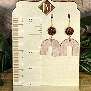 Genuine Leather Earrings, Purple U-Shape w/ Custom Purple Druzy