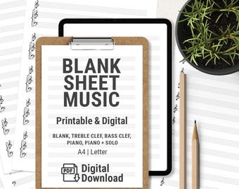 Printable and digital sheet music | Printable sheet music in A4 PDF format | Treble and bass clef | Blank sheet music | Digital download