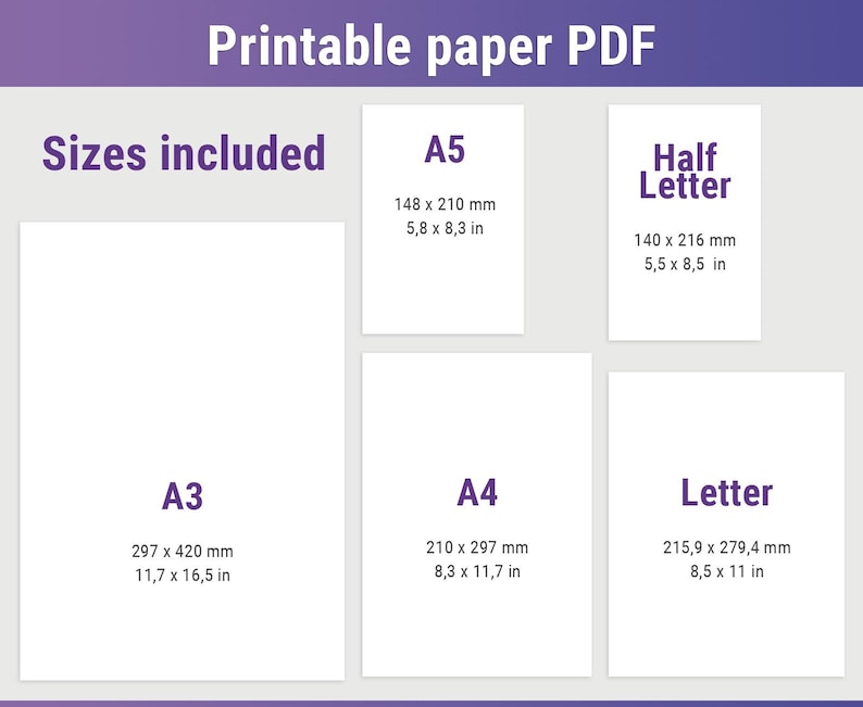 Printable Paper Bundle PDF - Lined, Grid & Dotted | A3 A4 A5 Letter ...