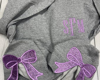 Embroidered Side Bow Glitter Sweatshirt | Viral Bow Pullover | Monogram Side Bow Crewneck | Monogram Sweatshirt | Custom Side Bow Sweatshirt