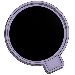 Könnte beinhalten: Ein runder, lilafarbener Deckel mit einem kleinen Griff an der Seite. Der Deckel ist so konzipiert, dass er auf ein Glas oder einen Behälter passt.