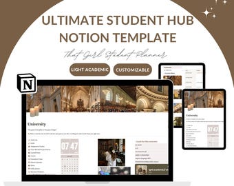 Ultimate Notion Aesthetic Student Template, All in One Notion, Light Academia Study Planner, University College Planner, Student Dashboard