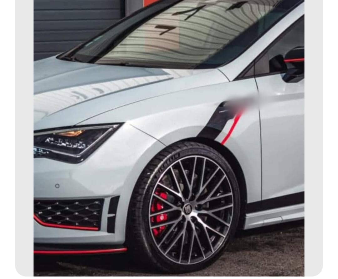 2x matte black wing covering stickers and red tab (pair) for Leon 5F