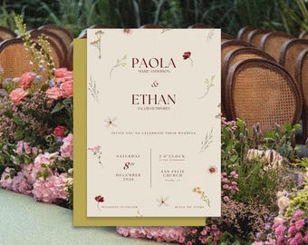 Floral Wedding Invite Template: Whimsical Garden Design (Canva Editable)