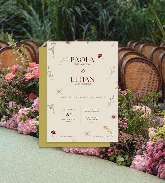 Floral Wedding Invite Template: Whimsical Garden Design (Canva Editable)