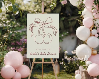 Cherry on Top Baby Shower Welcome Sign | Editable Canva Template (Digital Download)
