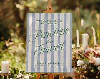 Blue Striped Wedding Welcome Sign