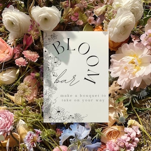 Redigerbar Bloom Bar-skylt | Bygg din egen bukett | Bröllopsblomstation (digital nedladdning)