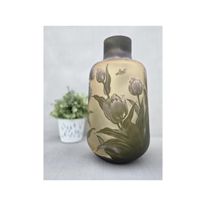 Blumenvase Bunt - Glasvase Gold und Oliv Farbe - Emile Galle Stil - Massivglas Cameo - Wohnkultur - Hochzeitsgeschenk- Limitierte Auflage